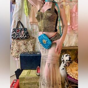 Y2K Aqua Blue Sequined Mini Cross Body Purse Blue by Vany